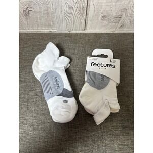 Feetures Elite Light Cushion No Show Tab White Grey Athletic Socks 2pk Large